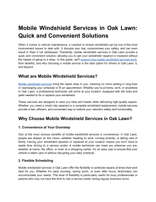 mobile windshield services in oak lawn quick