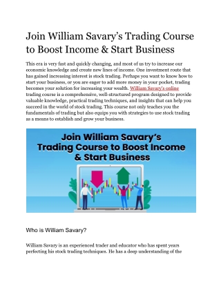 William Savary’s Trading Course to Boost Income & Start Business
