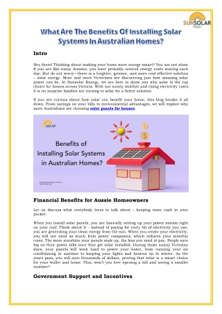What Are The Benefits of Installing Solar Systems In Australian Homes?