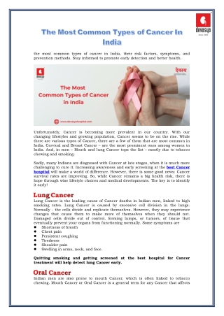 The Most Common Types Of Cancer In India