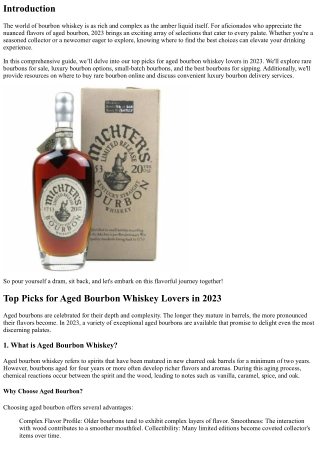 Top Picks for Aged Bourbon Whiskey Lovers in 2023
