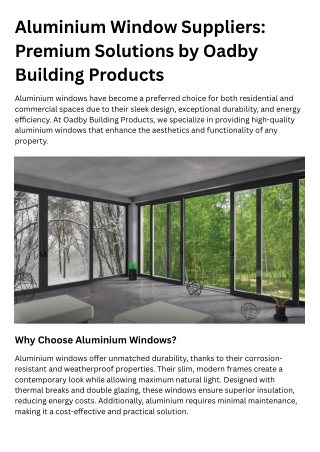 Aluminium Window Suppliers Premium Solutions by Oadby Building Products