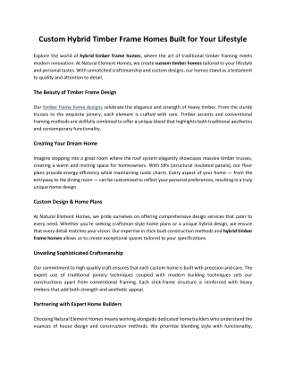 Custom Hybrid Timber Frame Homes Designs Built for Your Lifestyle