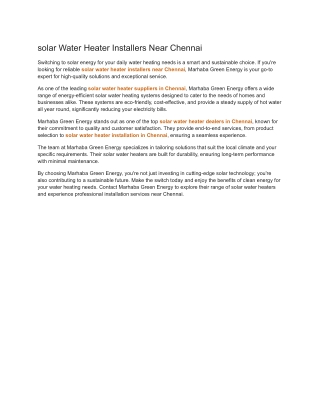 solar Water Heater Installers Near Chennai