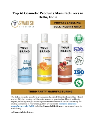 Top 10 Cosmetic Products Manufacturers in Delhi