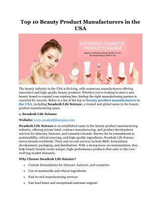 Top 10 Beauty Product Manufacturers in the USA