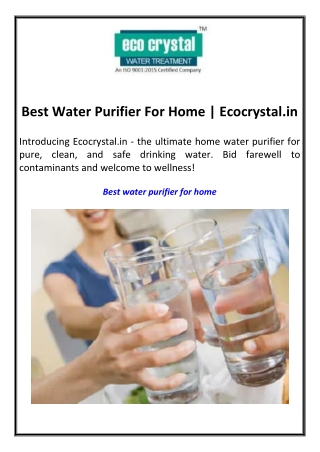 Best Water Purifier For Home Ecocrystal.in