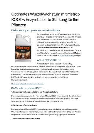 optimales wurzelwachstum mit metrop root