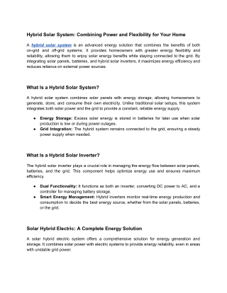 hybrid solar system combining power