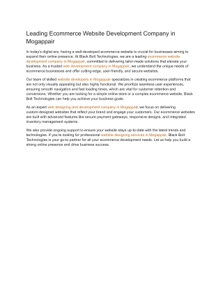 Leading Ecommerce Website Development Company in Mogappair