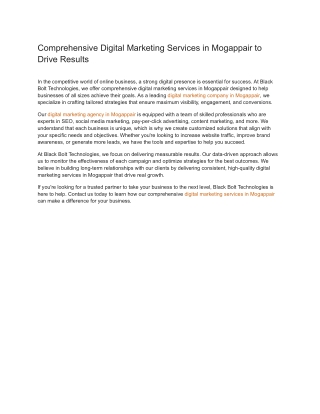 Comprehensive Digital Marketing Services in Mogappair to Drive Results