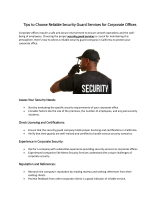 Tips to Choose Reliable Security Guard Services for Corporate Offices