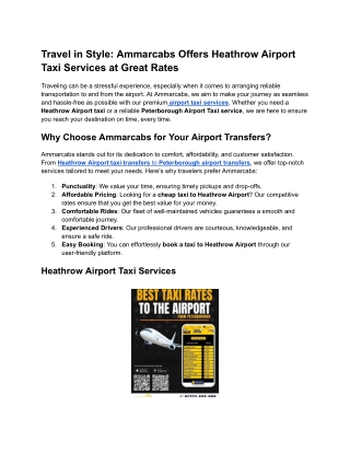 Travel in Style_ Ammarcabs Offers Heathrow Airport Taxi Services at Great Rates