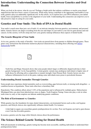Genetics and Your Smile: The Role of DNA in Dental Health