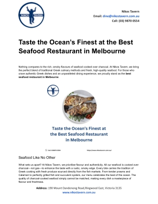 Taste the Ocean’s Finest at the Best Seafood Restaurant in Melbourne