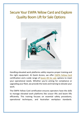 Secure Your EWPA Yellow Card and Explore Quality Boom Lift for Sale Options