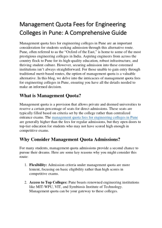 Management Quota Fees for Engineering Colleges in Pune: A Comprehensive Guide