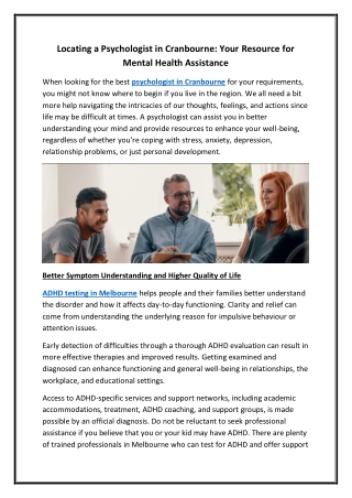 Locating a Psychologist in Cranbourne Your Resource for Mental Health Assistance