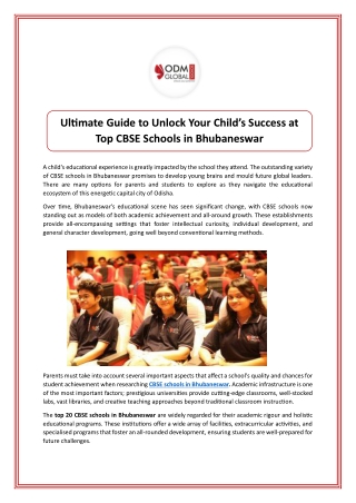 Ultimate Guide to Unlock Your Child’s Success at Top CBSE Schools in Bhubaneswar