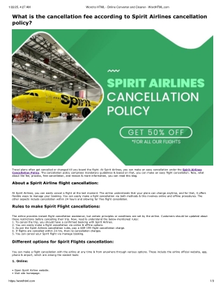 What is the cancellation fee according to Spirit Airlines cancellation policy?