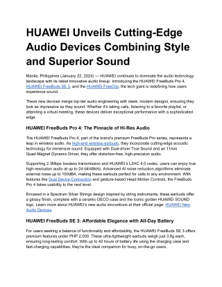 HUAWEI Unveils Cutting-Edge Audio Devices Combining Style and Superior Sound