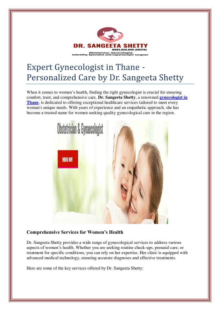 expert gynecologist in thane personalized care