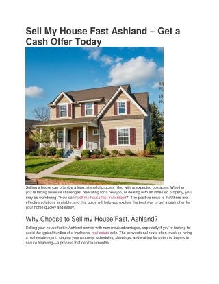 Sell My House Fast Ashland – Get a Cash Offer Today