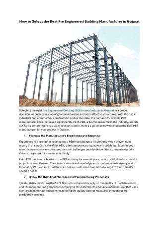 How to Select the Best Pre Engineered Building Manufacturer in Gujarat