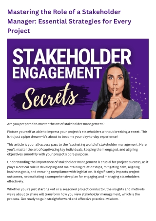 Mastering the Role of a Stakeholder Manager Essential Strategies for Every Project