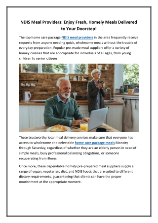 NDIS Meal Providers Enjoy Fresh, Homely Meals Delivered to Your Doorstep!