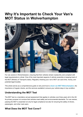 Why It’s Important to Check Your Van’s MOT Status in Wolverhampton