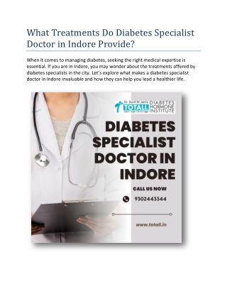 What Treatments Do Diabetes Specialist Doctor in Indore Provide