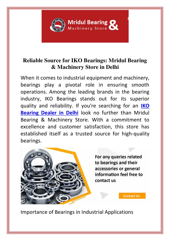 reliable source for iko bearings mridul bearing