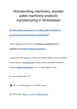 Woodworking machinery, wooden pallet machinery products manufacturing in Ahmedabad