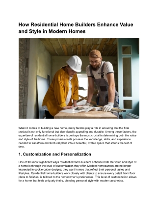 how residential home builders enhance value