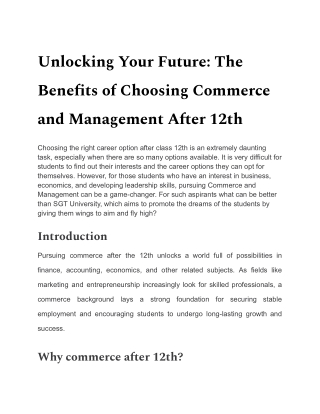 Unlocking Your Future: The Benefits of Choosing Commerce and Management After 12