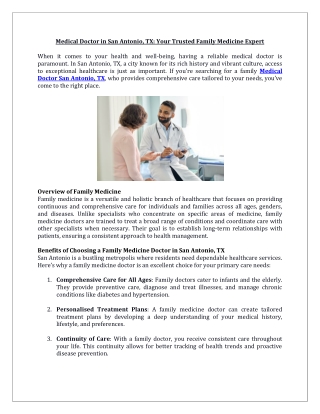 Medical Doctor in San Antonio, TX