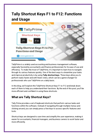 Tally Shortcut Keys F1 to F12 Functions and Usage - Gseven