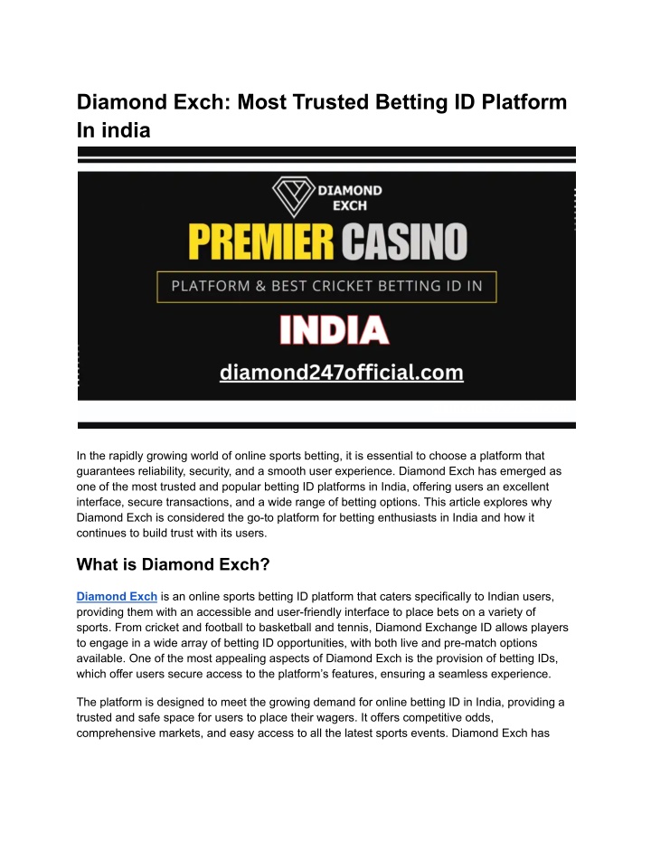 diamond exch most trusted betting id platform