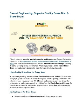 Dasset Engineering Superior Quality Brake Disc & Brake Drum
