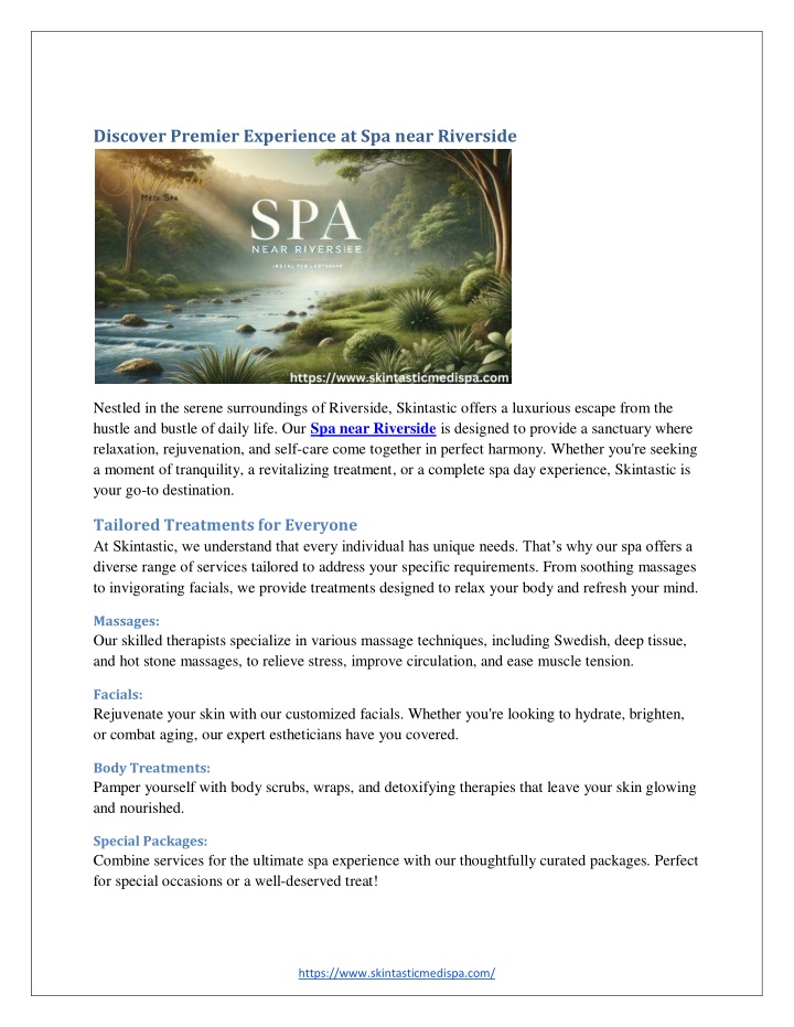 discover premier experience at spa near riverside