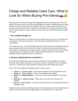 Cheap and Reliable Used Cars_ What to Look for When Buying Pre-Owned