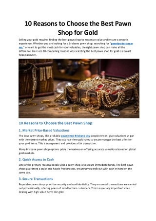 10 Reasons to Choose the Best Pawn Shop for Gold