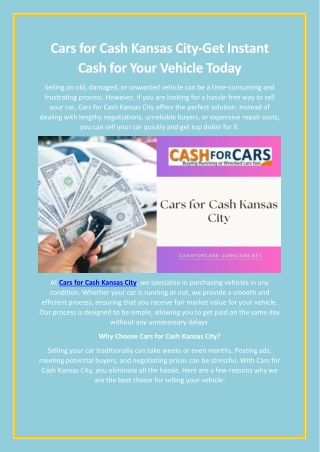 Cars for Cash Kansas City-Get Instant Cash for Your Vehicle Today