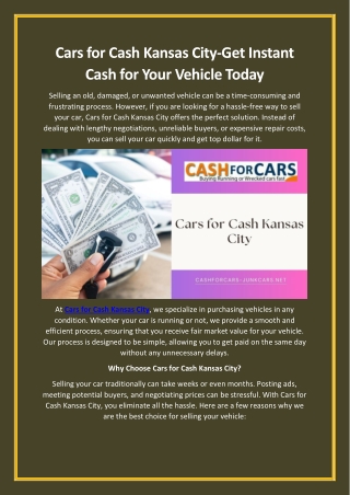 Cars for Cash Kansas City-Get Instant Cash for Your Vehicle Today