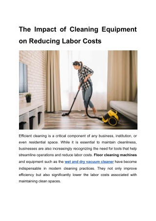 The Impact of Cleaning Equipment on Reducing Labor Costs