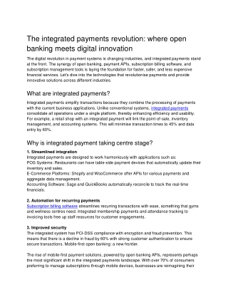 Integrated payments: Bridging open banking and digital innovation