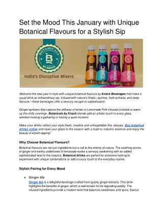 Set the Mood This January with  Unique botanical flavours for a Stylish Sip