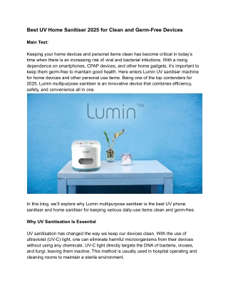 Best UV Home Sanitiser 2025 for Clean and Germ-Free Devices