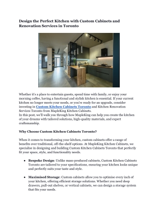 Design the Perfect Kitchen with Custom Cabinets and Renovation Services in Toronto